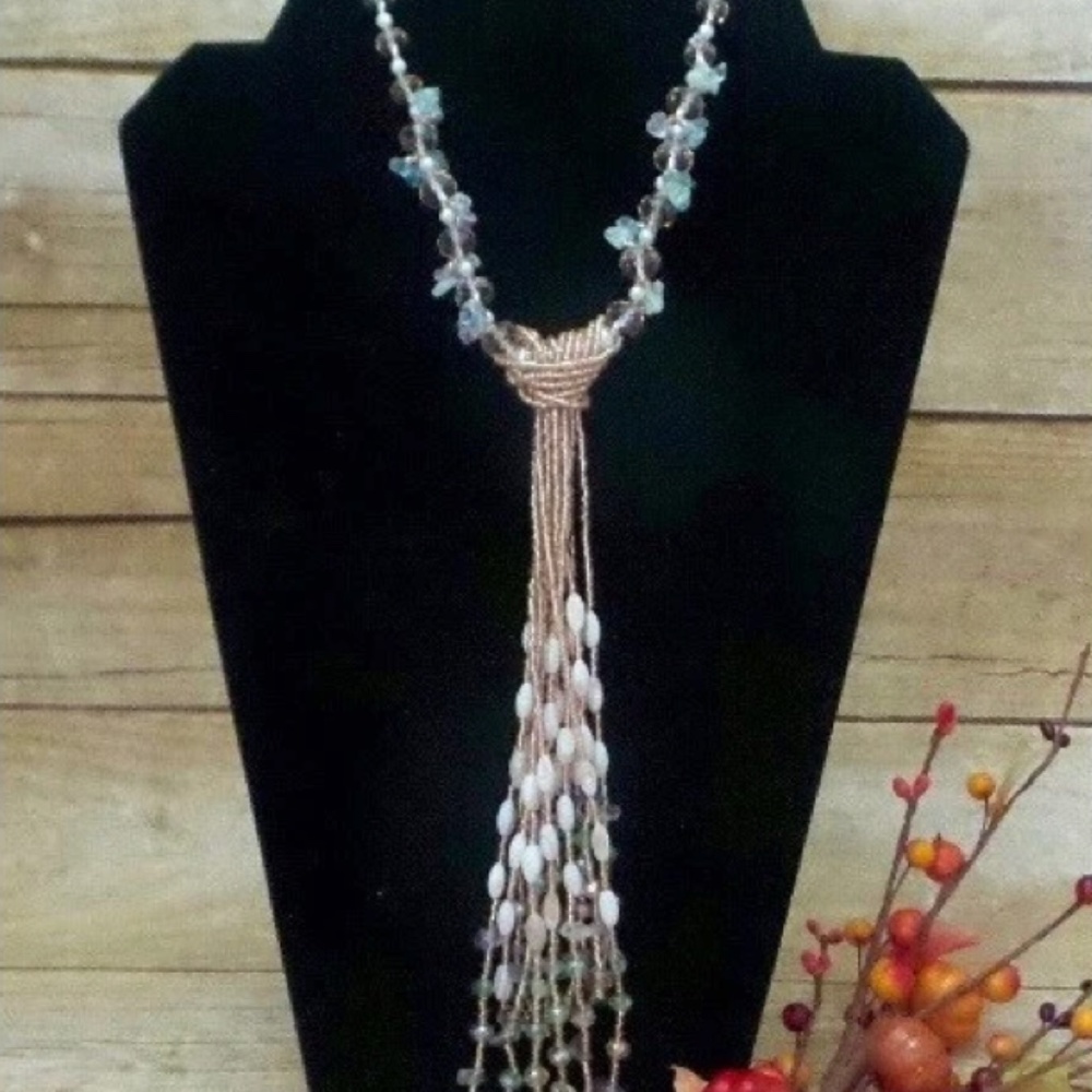 Beaded Necklace 12 Tassels Handmade